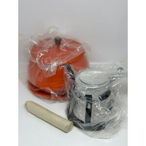 VTG Fondue Pot Aluminum Baked Enamel Mandarin Orange Never Used Brand New 2 Qt.